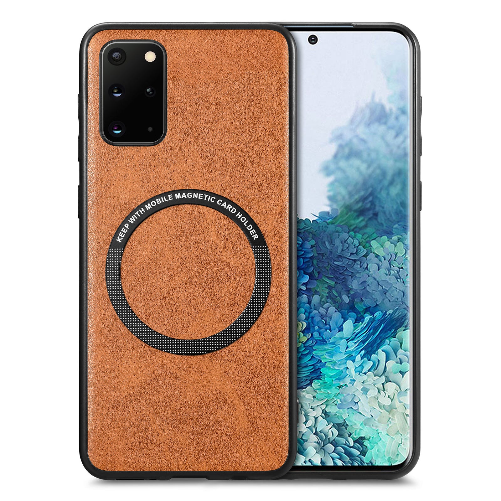 For Samsung Galaxy S20 Plus 4G / 5G Leather Coated PC TPU Cover Phone Case Compatible with MagSafe with Magnetic Holder Metal Ring For Samsung Galaxy S20 Plus 4G / 5G Leather Coated PC TPU Cover Phone Case Compatible with MagSafe with Magnetic Holder Metal Ring